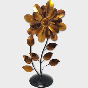 Metal Flower Foiled And Lacquered Copper And Pewter Table Top Decoration 18.7"